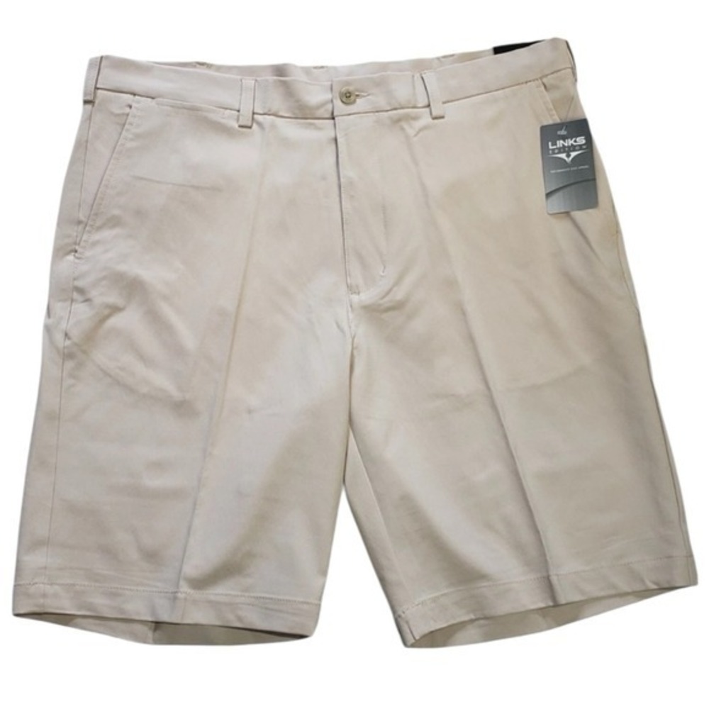 Links Edition Mens Performance Golf Shorts Khaki Flat Front Size 36 MSRP $65